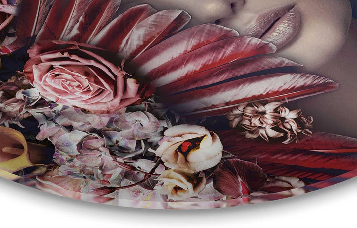 REINDERS Glasbild Flügel Frau - Blumen - Romantisch - Round Art Glas 50 x 50 cm Rosa Wohnzimmer Mens