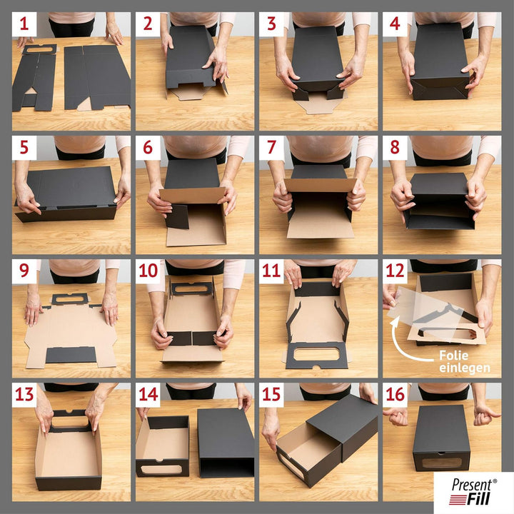 5 x PresentFill® Aufbewahrungsbox Schuhbox Schwarz Schuhschachtel Schubladenbox Schuhkarton Ordnungs