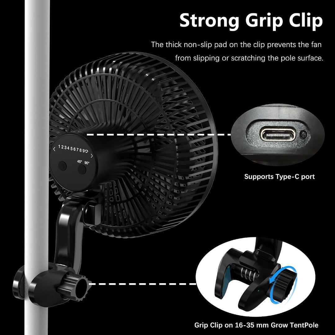 Aygrochy 9W Grow Ventilator mit Clip, EC-Motoren Grow lüfter mit 10-Geschwindigkeiten, IP-44 Schutza