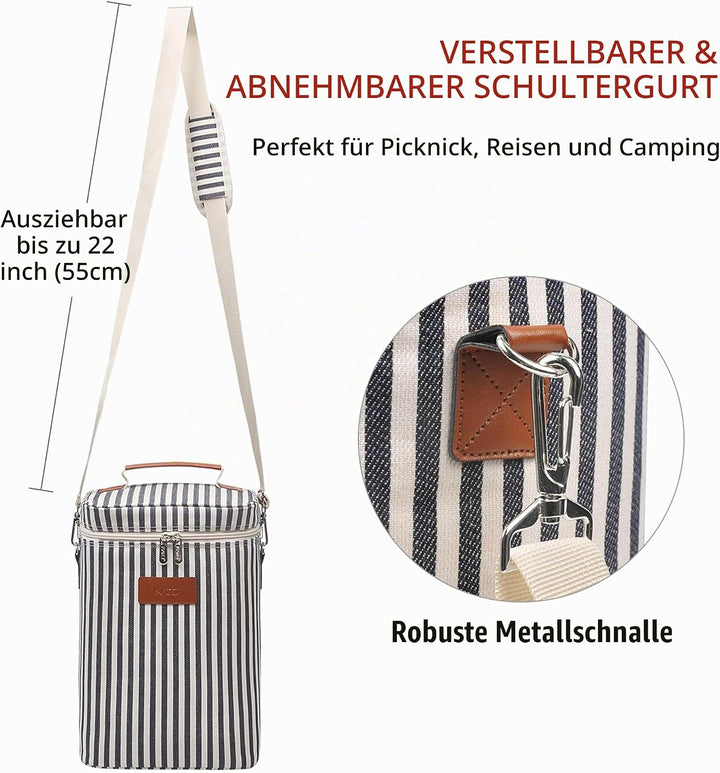 Kato Tirrinia 2 Flaschen-Eisbeutel, isolierter Weinbeutel, tragbarer Wein-Eisbeutel mit Gurt für Pic