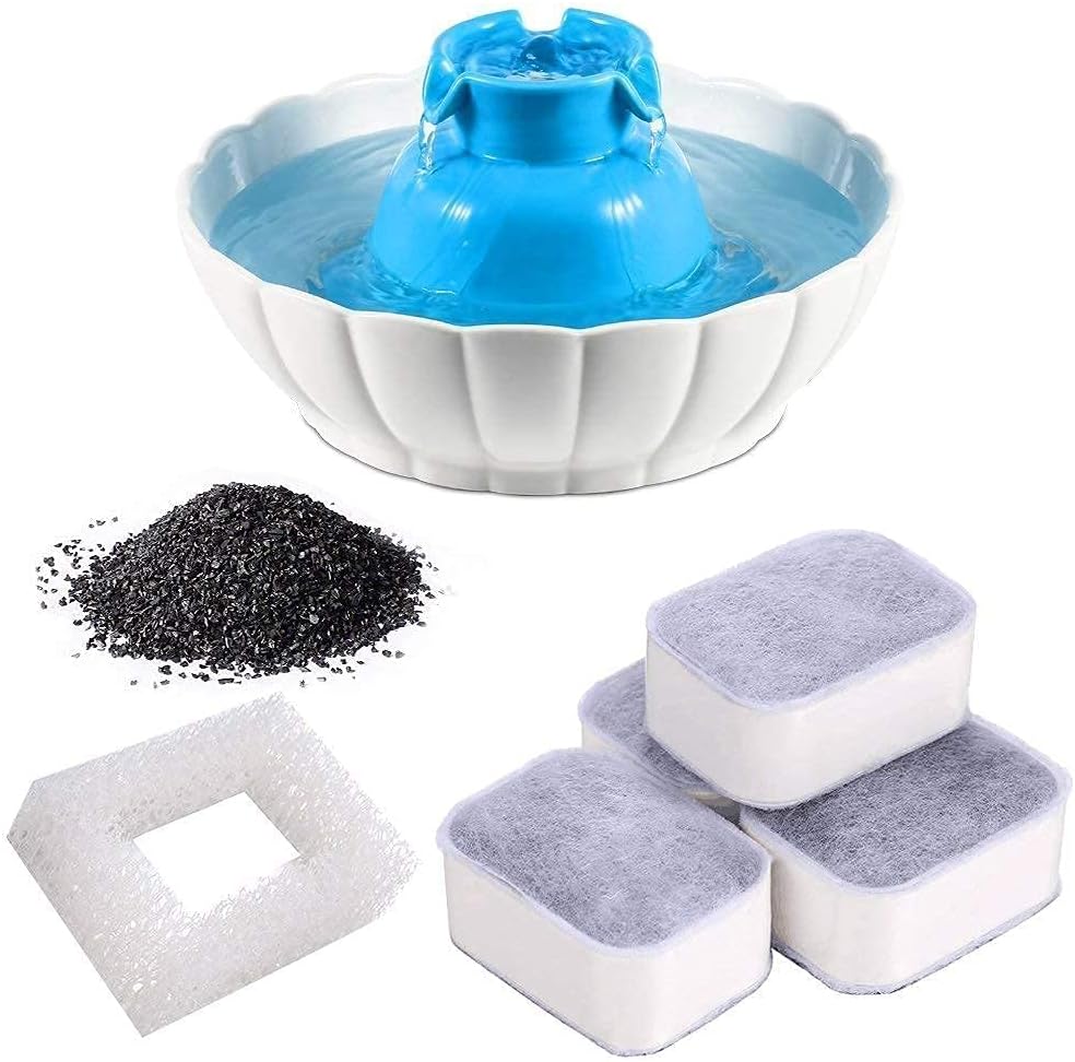 Yosoo 4 Aktivkohlefilter und 1 Schaumfilter für Wasserspender für Haustiere, BPA frei