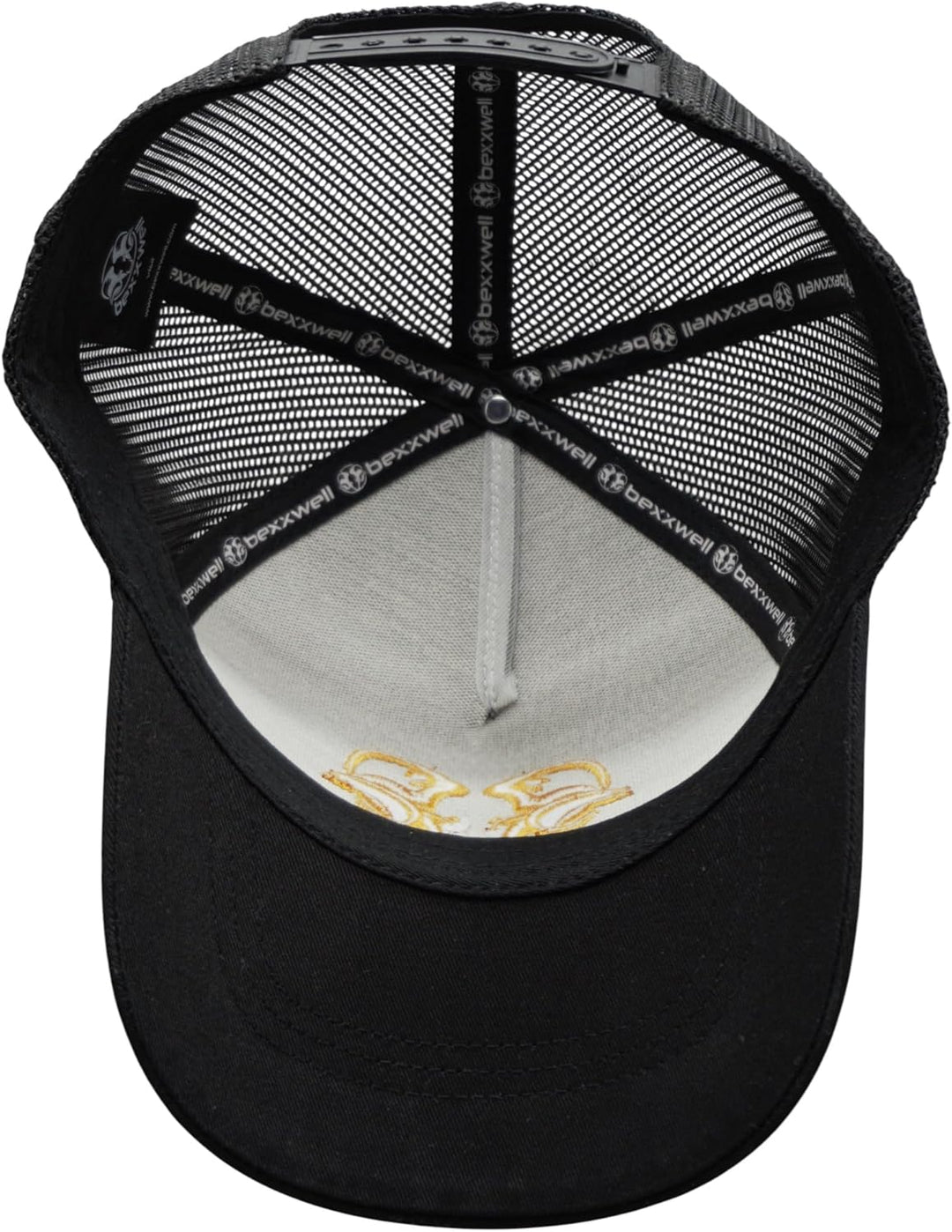 Bexxwell Trucker Cap schwarz/Gold mit 3D Logo-Stickerei (optimale Passform, Kappe, Black, Truckercap
