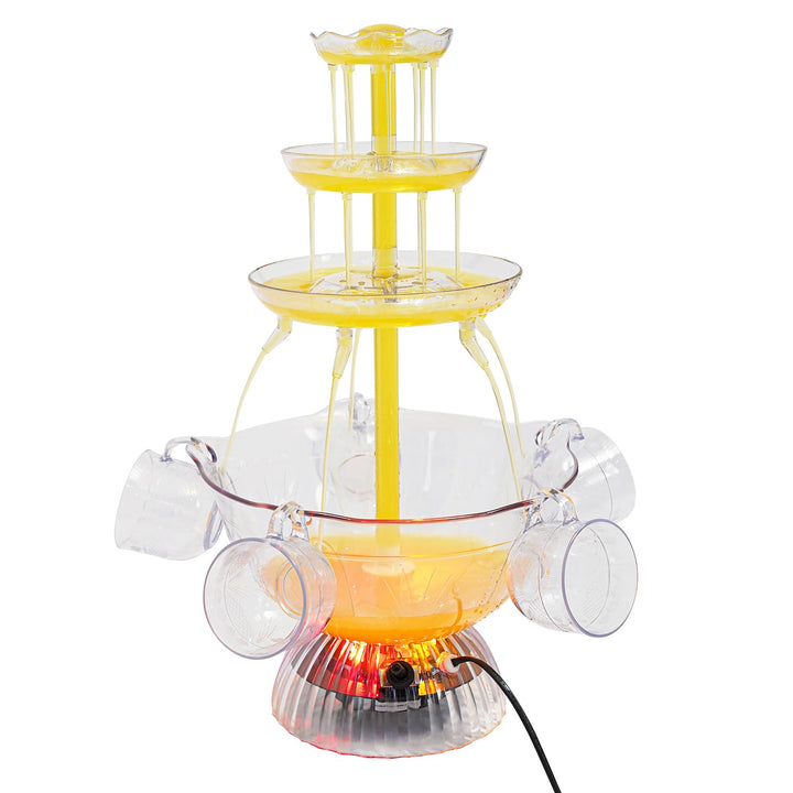3-stufiger Partybrunnen mit LED-Beleuchtung, Klarer Getränkebrunnen inkl. 5 Tassen für Wein, Saft &amp;