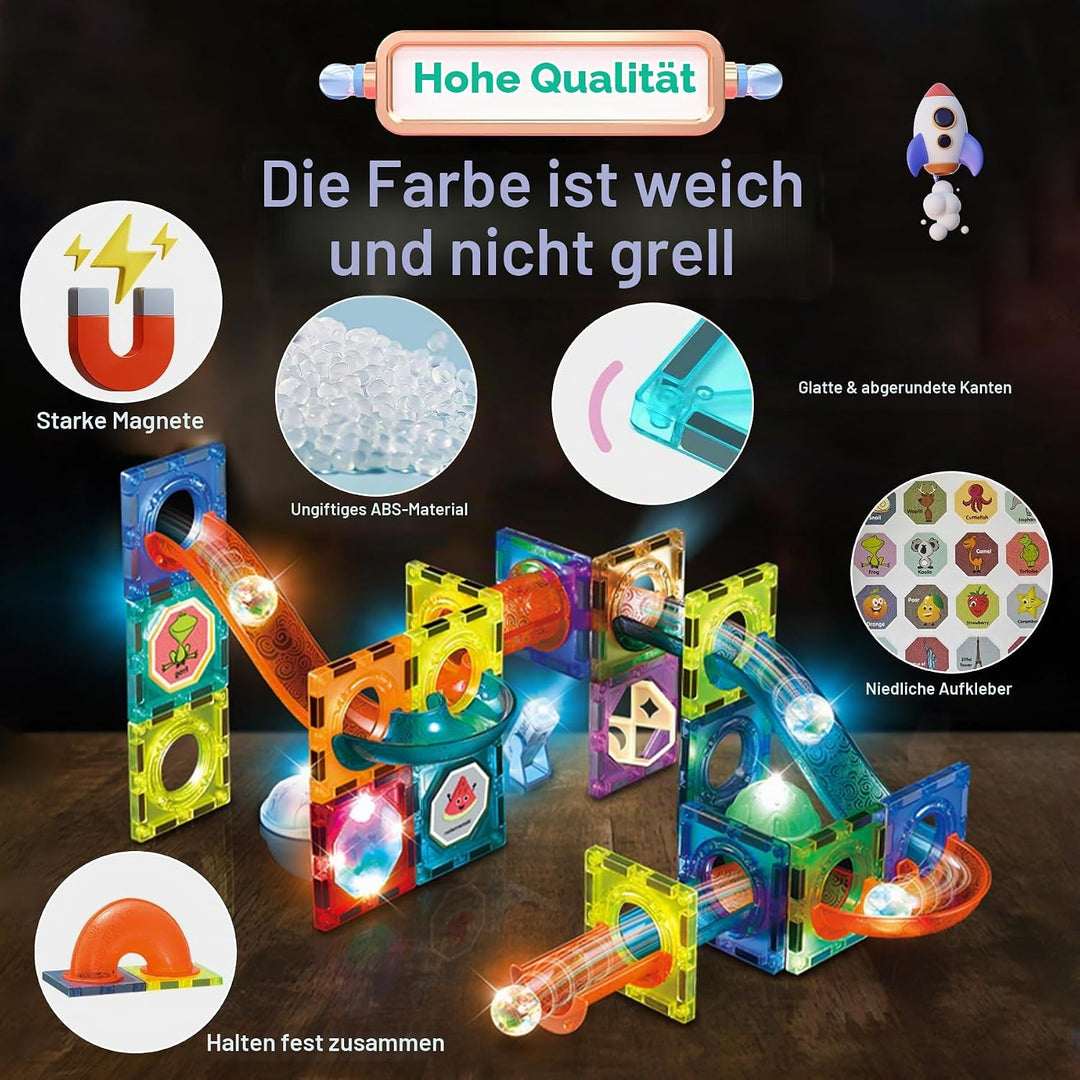 Magnetische Bausteine 75 Stück Murmelbahn Magnete Kinder, Magnetic Bauklötze Baukasten Spielzeug ab
