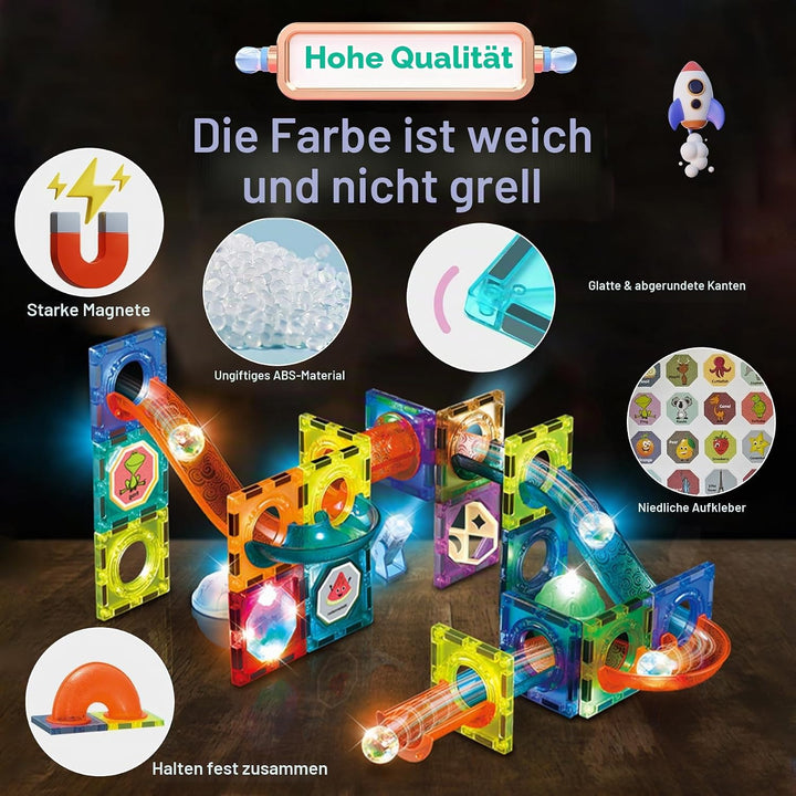 Magnetische Bausteine 75 Stück Murmelbahn Magnete Kinder, Magnetic Bauklötze Baukasten Spielzeug ab