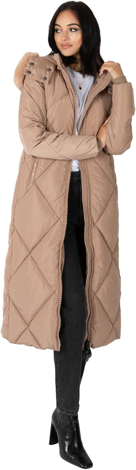 Lovedrobe Damen Women's Winter Jacket Ladies Puffer Removable Faux Fur Hood Pockets Quilted Padded L