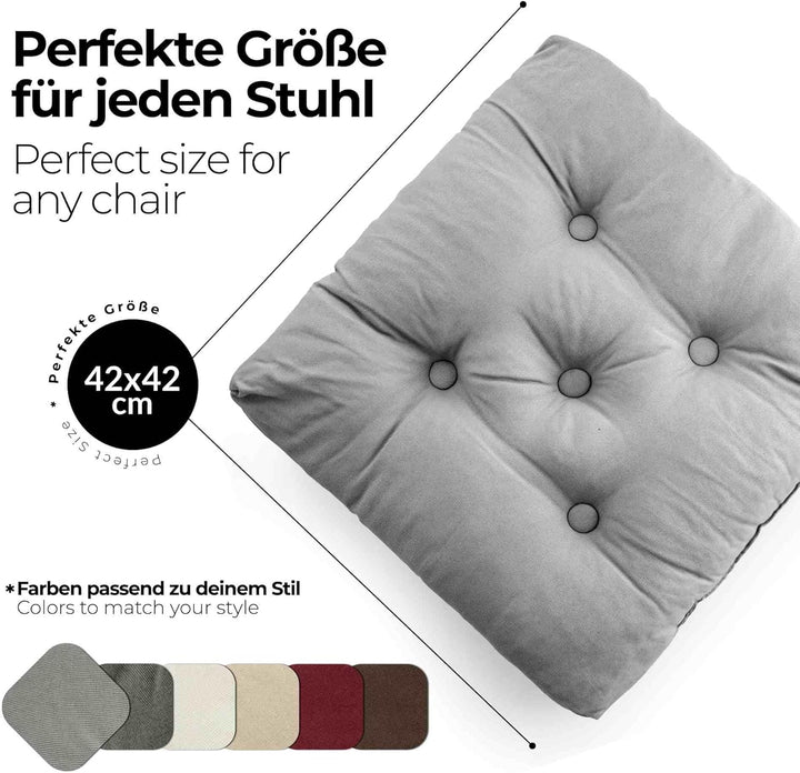 etérea Sitzkissen 42x42 cm 2er Set - Grau 8 cm hoch - Bodenkissen für Indoor, Outdoor, Küche, Garten