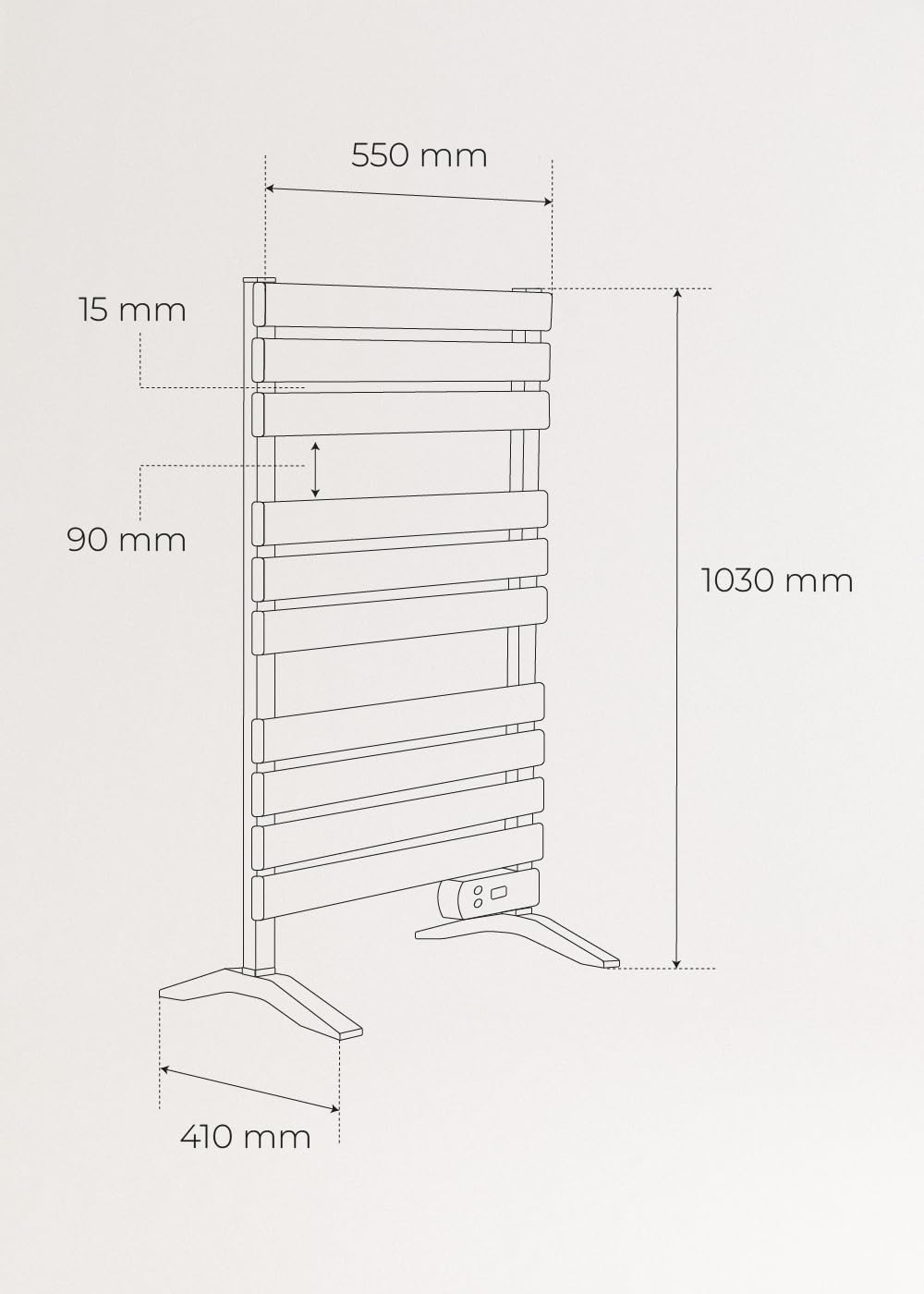CREATE / WARM Towel 500W / Elektrischer Badheizkörper Cremeweiss mit Standfüssen mit Regal 1 Stange