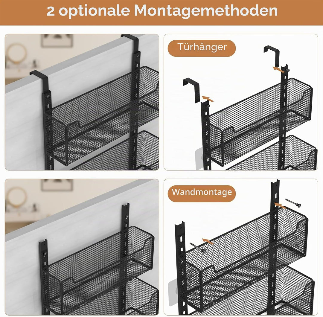 Über-der-Tür-Organizer, 5-stufig, 4 verstellbare Körbe und 8 Haken, freistehender Hänge-Organizer fü