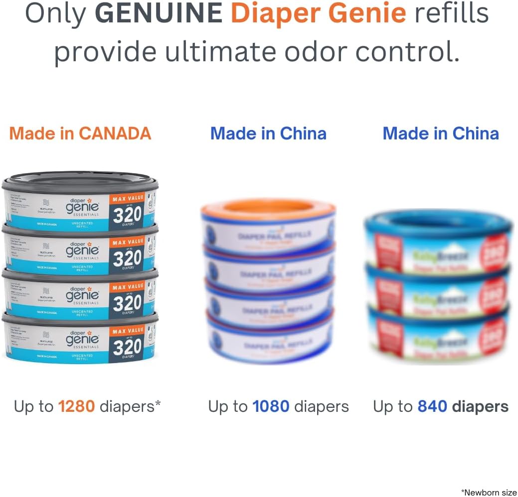 Diaper Genie Essentials Runde Nachfüllpackung, 4er-Pack, für bis zu 1280 Windeln für Neugeborene, mi