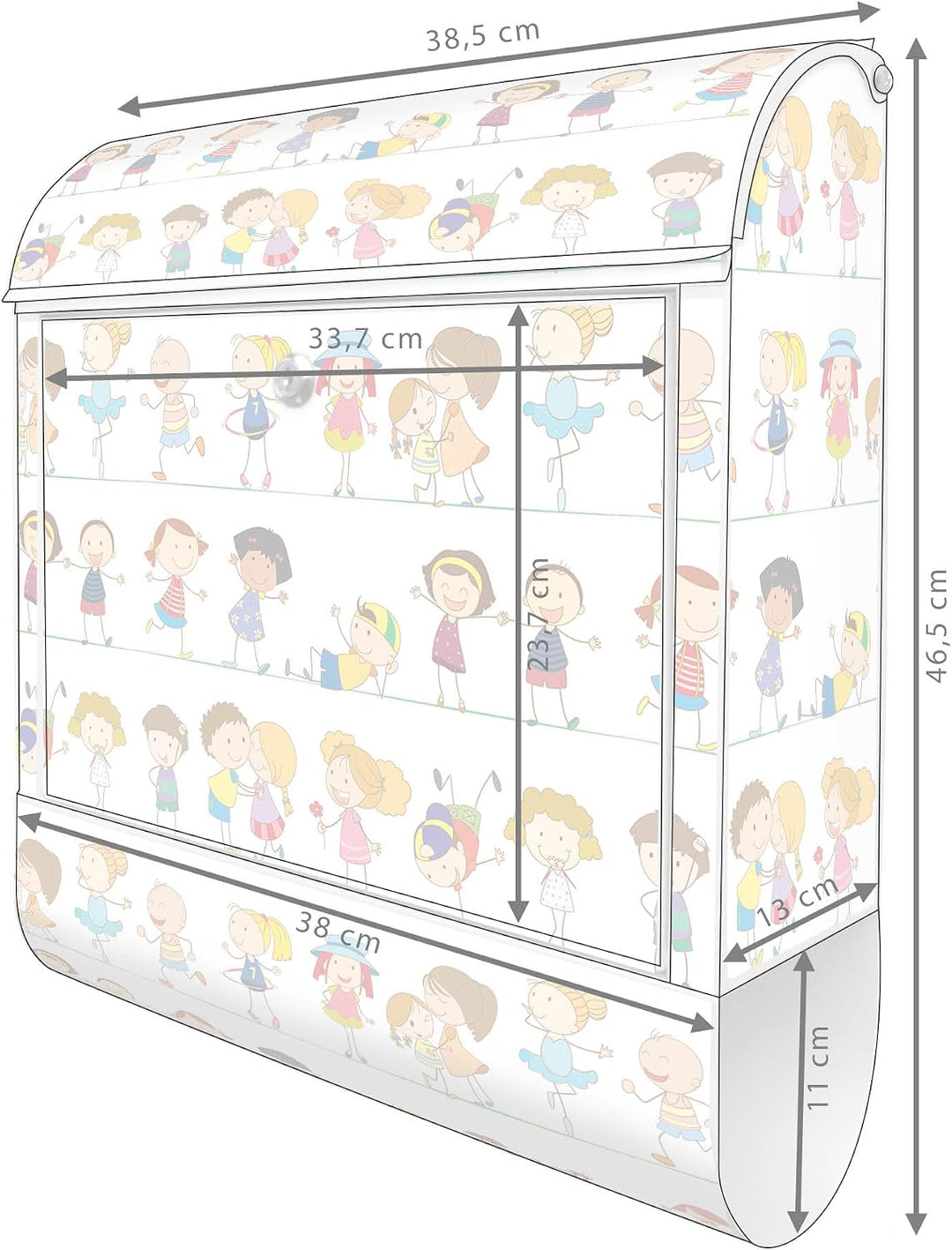 banjado® Design Briefkasten mit Motiv Kinder 39x47x14cm &amp; 2 Schlüssel - Briefkasten Stahl weiss mit