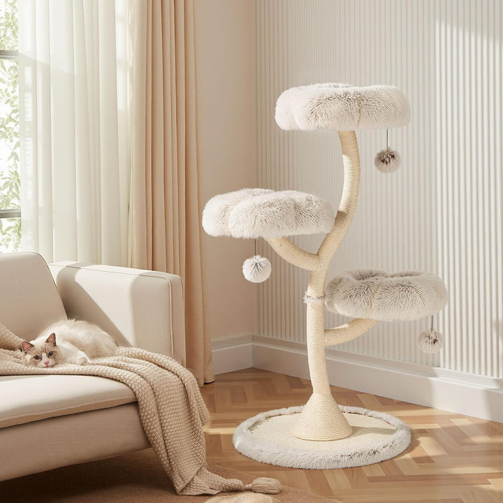 Fudajo Designer Kratzbaum mit 3 Mulden, Katzenkratzbaum Ø 59 cm und 125 cm Höhe, Katzenbaum bis max.