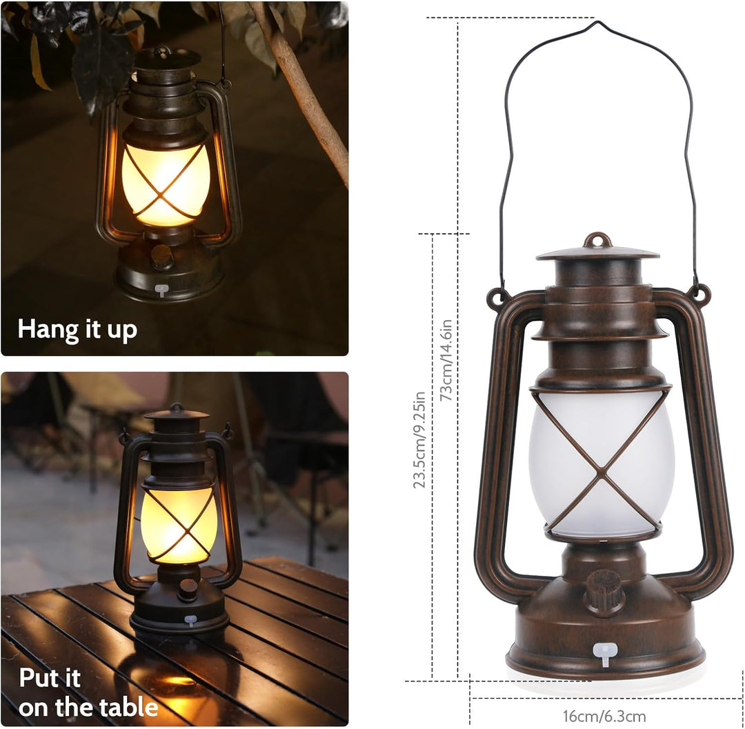 Shinmax Wiederaufladbare LED Laterne, 2er Set Vintage Gartenlaterne mit Flackereffekt, 4 Lichtmodi,