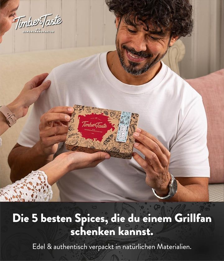 TIMBER TASTE® Grill Gewürze Geschenkset Männer | 5 erlesene BBQ Grillgewürze inkl. Rezepte | Grill Z
