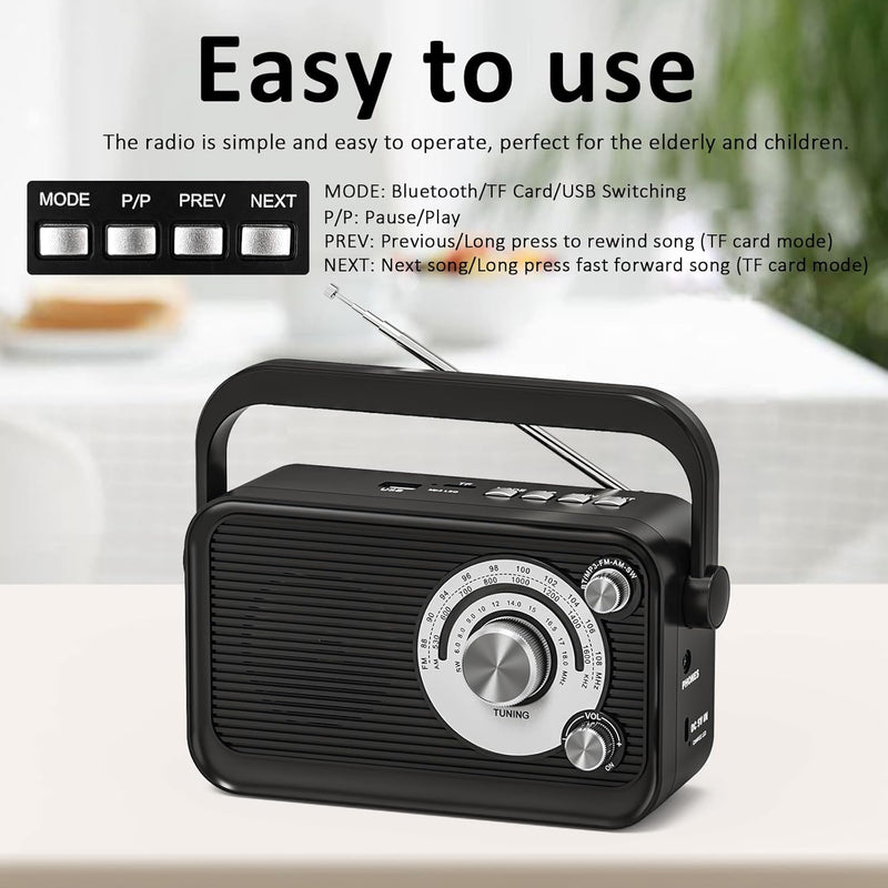 Tendak Tragbares Radio, Kofferradio UKW/FM/AM/SW, Transistorradio Batterie Radio mit Bestem Empfang,