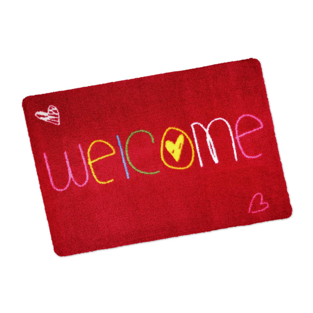 deco-mat NEU! Waschbare Fussmatte Welcome Heart 50x70cm Rot ohne Rand - Geeignet für drinnen und dra