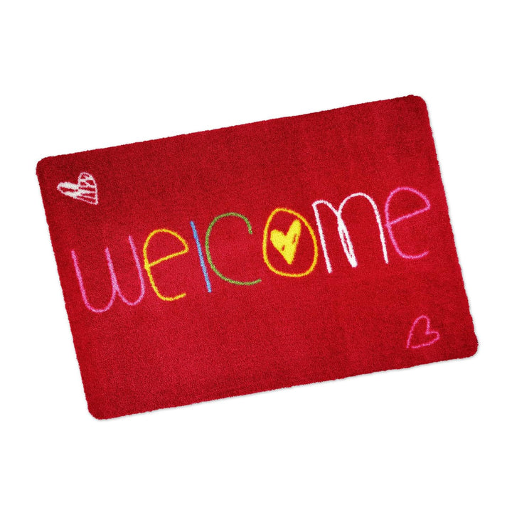 deco-mat NEU! Waschbare Fussmatte Welcome Heart 50x70cm Rot ohne Rand - Geeignet für drinnen und dra