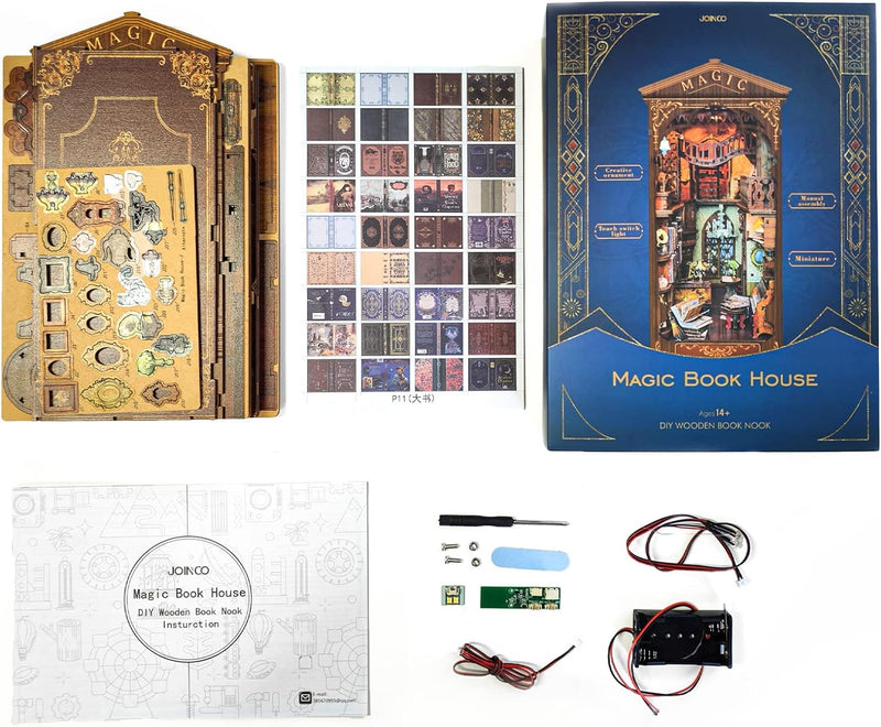 Cuteefun Book Nook Kit, DIY Miniatur Haus Kit mit Möbeln und LED Licht, Buchstützen Modellbau, Model