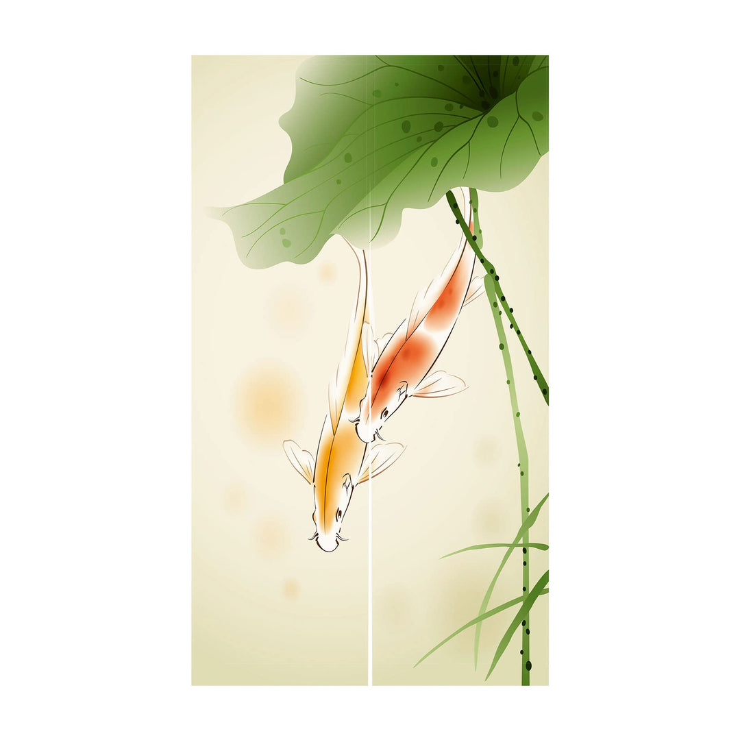 LIGICKY Japanischer Stil dick Leinen Noren Lang Vorhänge Lotus Leaf and Carp Türvorhang Raumteiler T