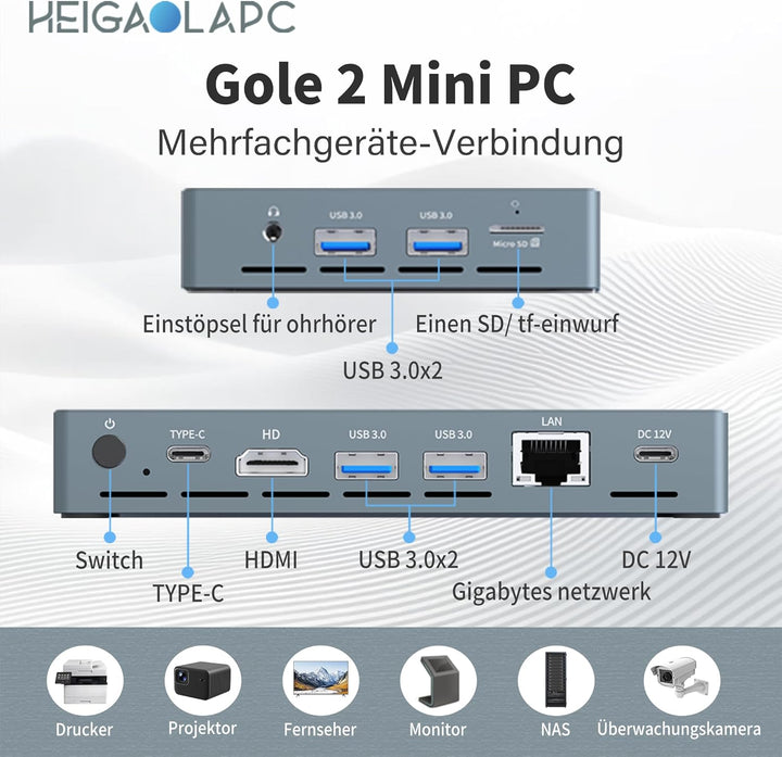 Mini PC mit 5,5 Zoll Touchscreen Display, Intel N5100 Quad-Core, 8GB RAM 128GB SSD, Win 11, Dual 4K