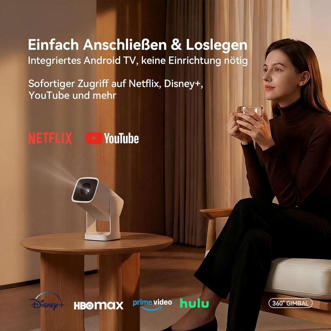 WANBO Cube 1 Mini Smart Beamer Android TV/Netflix/360° Drehbar, Linsenschutz, 200 ISO Lumen, 1080P U