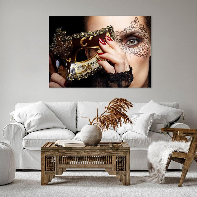 Bilder auf Leinwand 100x70cm Leinwandbild Frau Mode Venedig Maske Gross Wanddeko Bild Schlafzimmer K