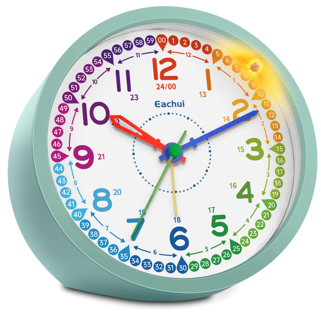 Eachui Analog Wecker Kinder ohne Ticken für Jungen und Mädchen - Lernwecker mit Nachtlicht, Snooze u