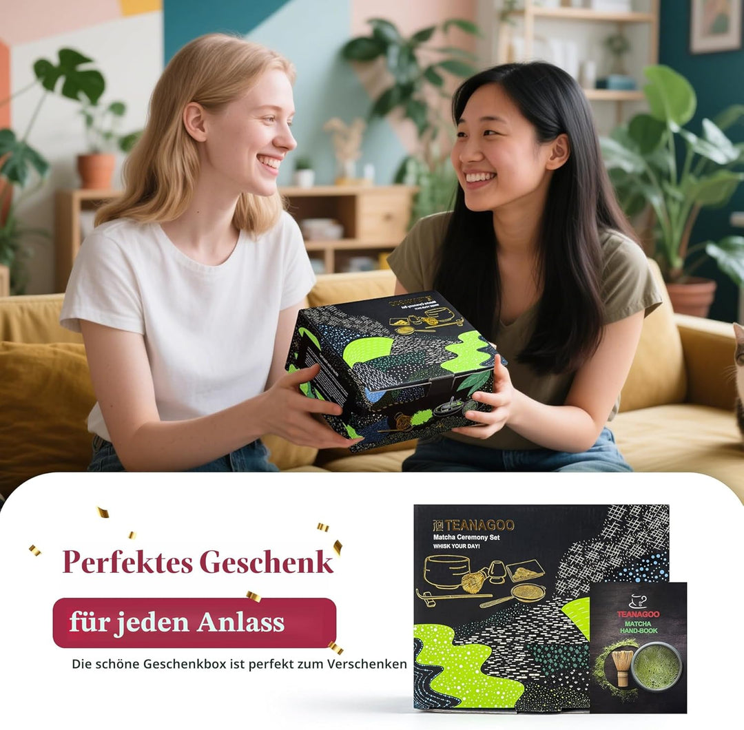 TEANAGOO Matcha Kit + 2 Tassen mit Aufbewahrungsbox, 12 Pcs Travel Matcha Tea Set, Keramik Matcha Bo