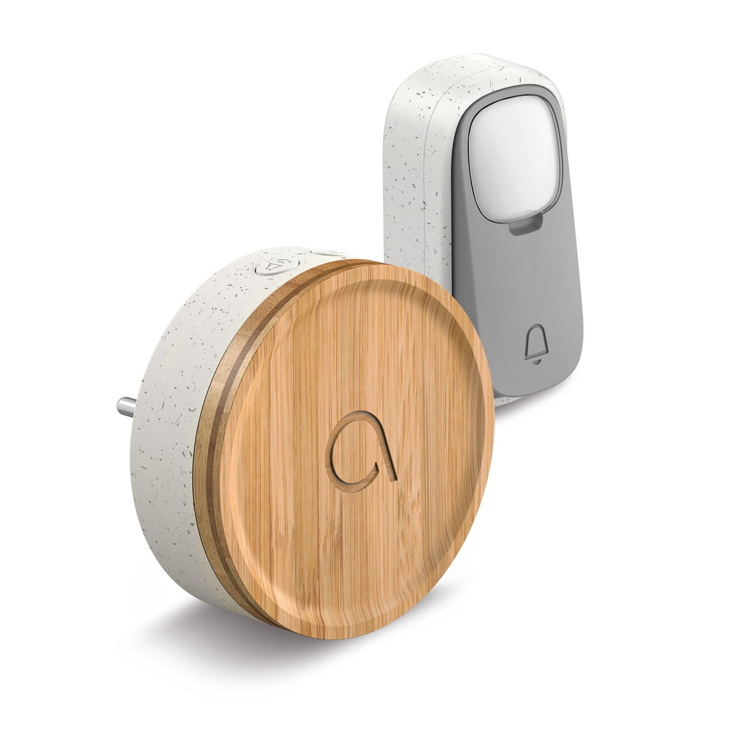 AVIDSEN Bamboo Funk Türklingel, umweltfreundlich, Bambus/recycelter Kunststoff, ohne Batterien, 150