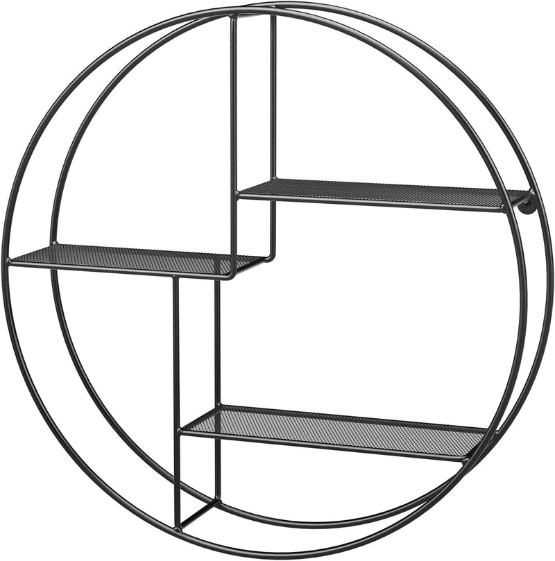 SONGMICS Wandregal aus Metall, rundes Schweberegal mit 3 Gitterablagen, mit 2 Schrauben, 55 x 12 cm