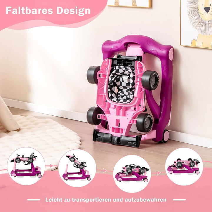 COSTWAY 4 in 1 Lauflernhilfe, Lauflernwagen klappbar mit verstellbarer Höhe & Geschwindigkeit, Baby