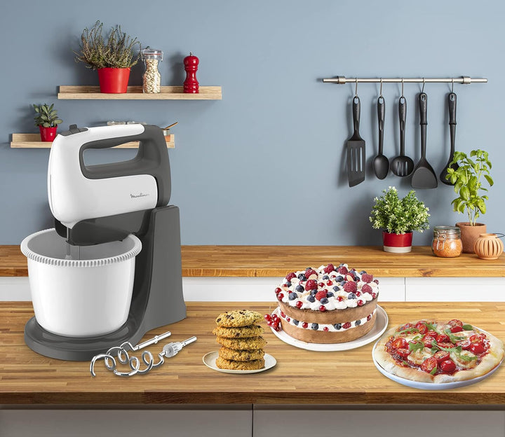 Moulinex HM4641 Prep'Mix+ elektrischer Handrührer, mit Schneebesen und Knethaken aus Edelstahl zum R