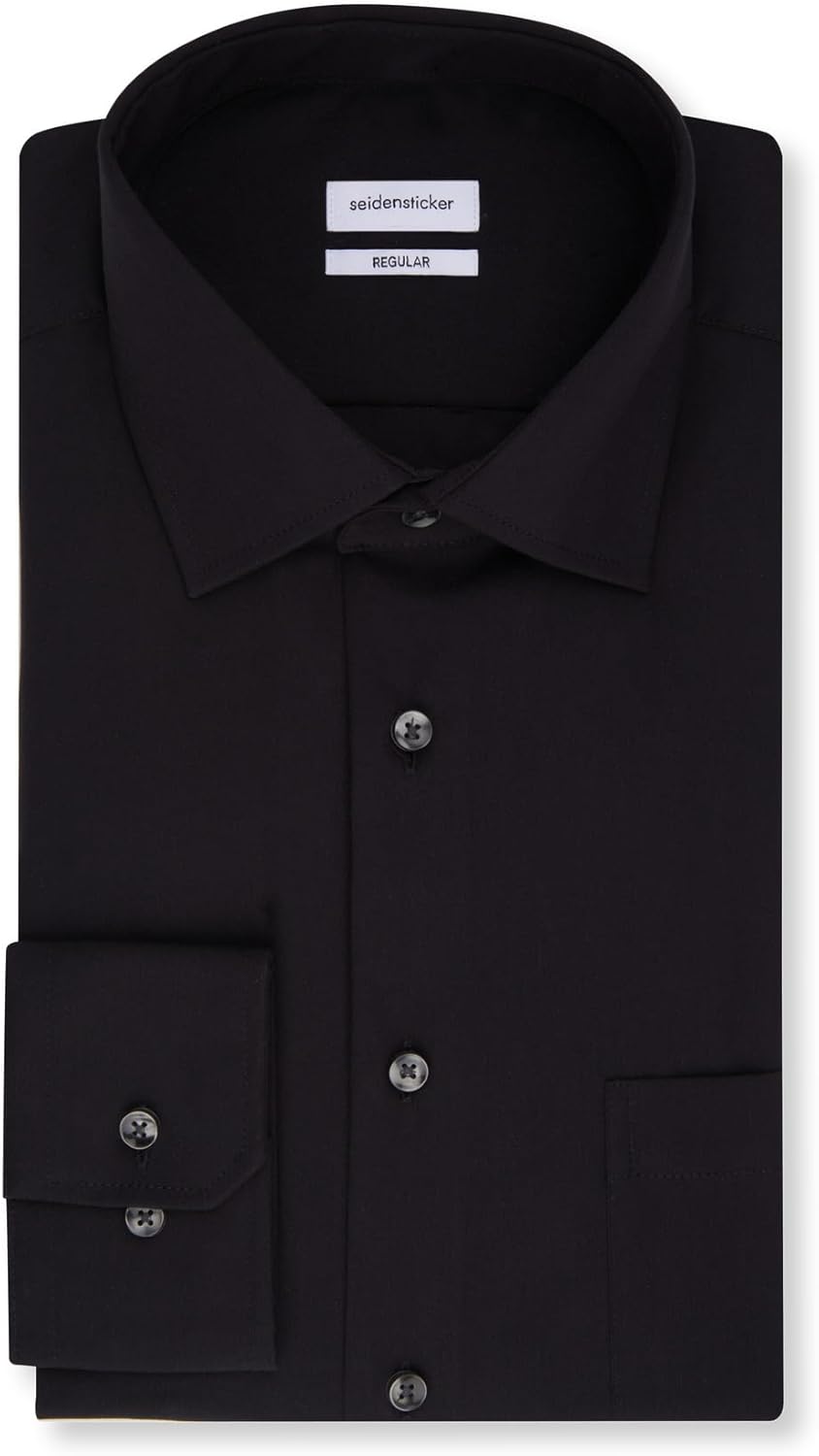 Seidensticker Herren Regular Bügelfrei Kent Extra Langer Arm Shirt 43 Schwarz, 43 Schwarz