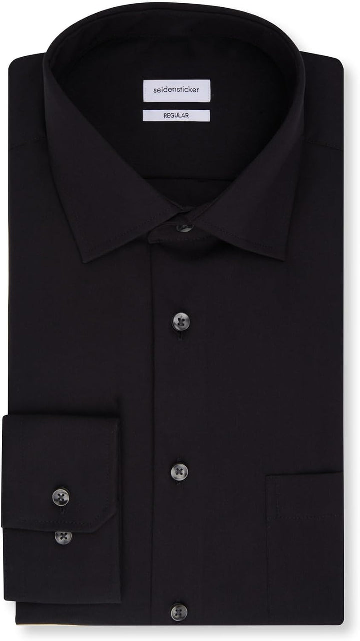 Seidensticker Herren Regular Bügelfrei Kent Extra Langer Arm Shirt 43 Schwarz, 43 Schwarz