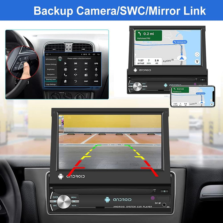 Podofo Autoradio 1 Din mit GPS Navi, Bluetooth RDS, 7 Zoll Bildschirm Ausfahrbarem Manuelle Android