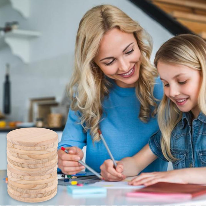 SHUESS 36er Holzuntersetzer Rund 10cm, Blanko Untersetzer Holz mit Rutschfesten Pads, Glasuntersetze