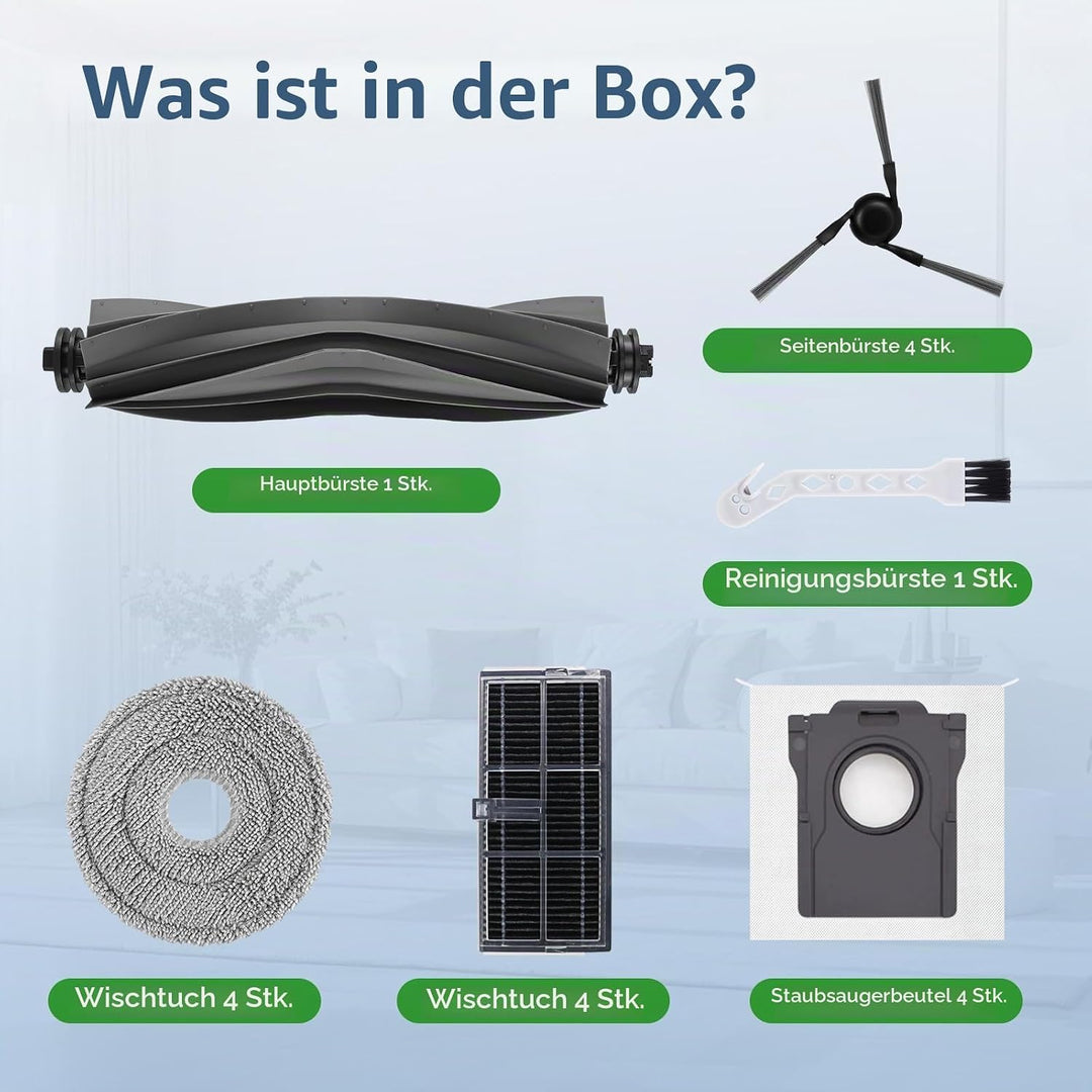 Zubehör Ersatz für Mova E40 Ultra Saugroboter, 1 Hauptbürste, 4 HEPA Filter, 4 Seitenbürsten, 4 Wisc
