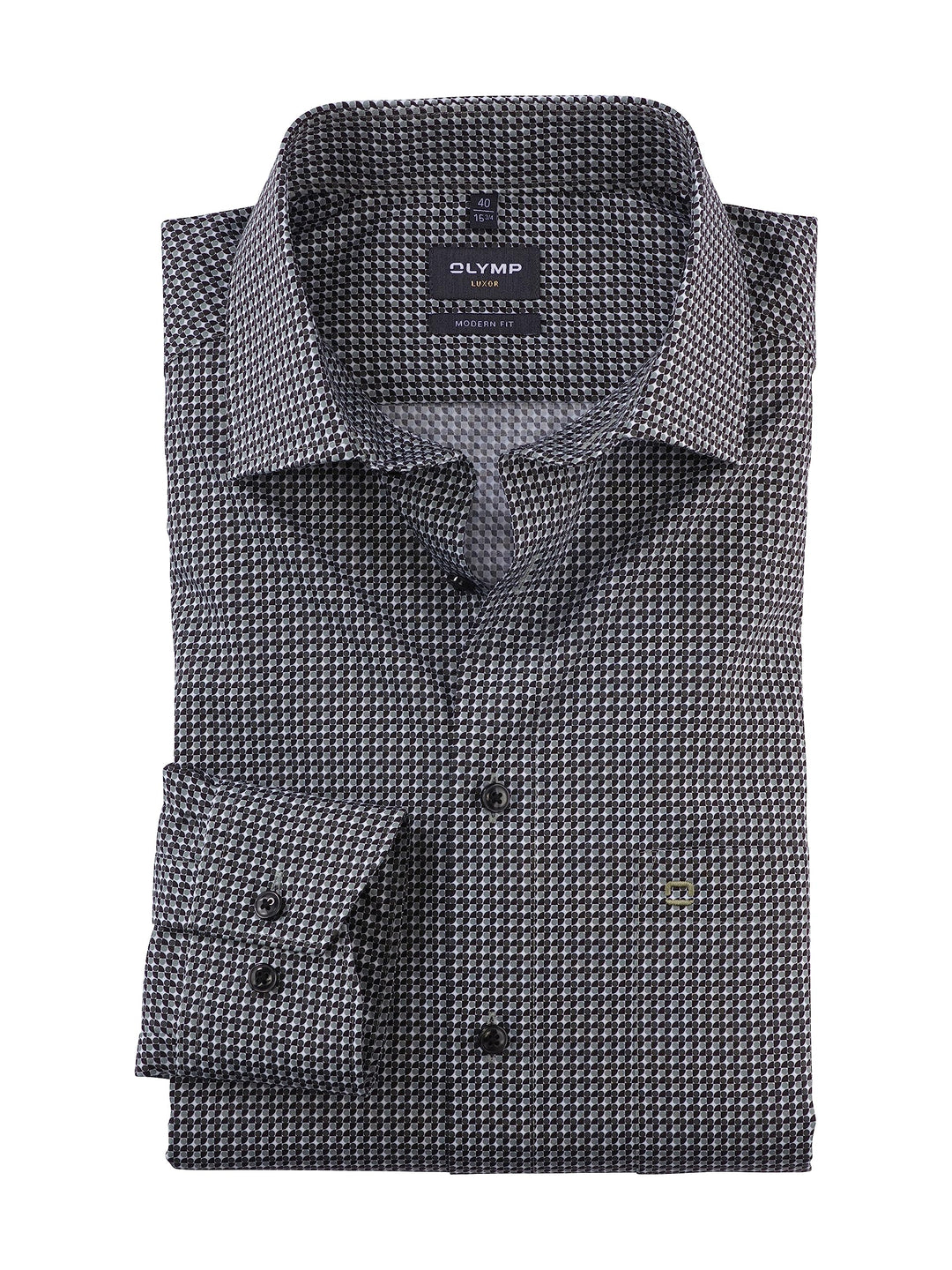 OLYMP Herren Businesshemd Langarm Luxor,Digitaldruck,modern fit,Global Kent 37 Oliv 47, 37 Oliv 47
