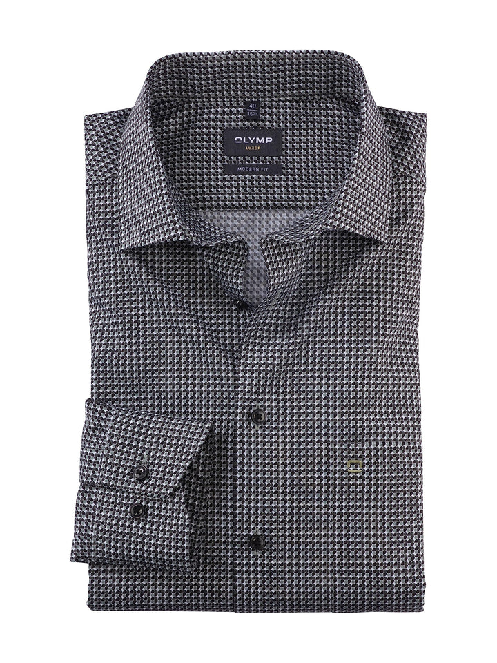 OLYMP Herren Businesshemd Langarm Luxor,Digitaldruck,modern fit,Global Kent 37 Oliv 47, 37 Oliv 47
