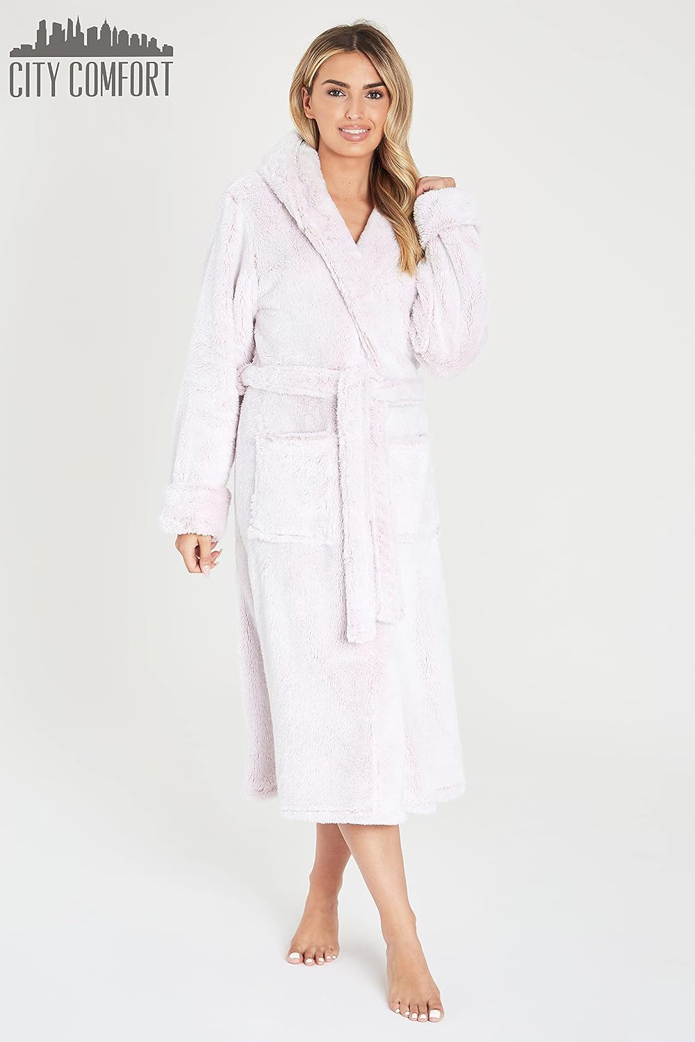 CityComfort Bademantel Damen Flauschig, Fleece Morgenmantel Damen Dressing Gown Women M Rosa Stock,