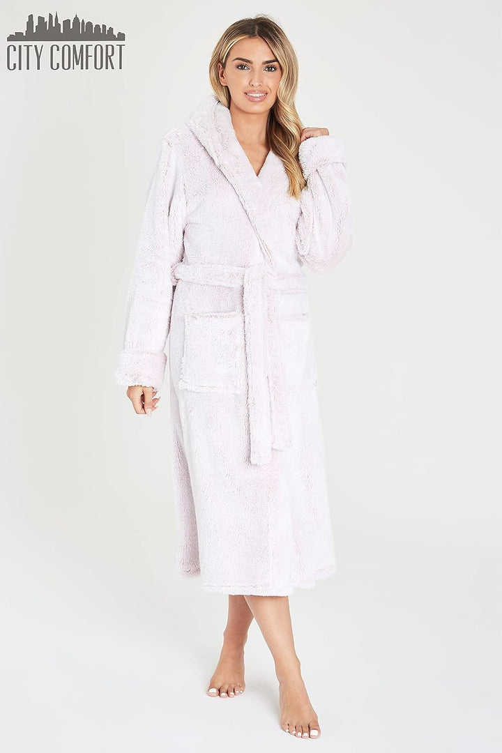 CityComfort Bademantel Damen Flauschig, Fleece Morgenmantel Damen Dressing Gown Women M Rosa Stock,