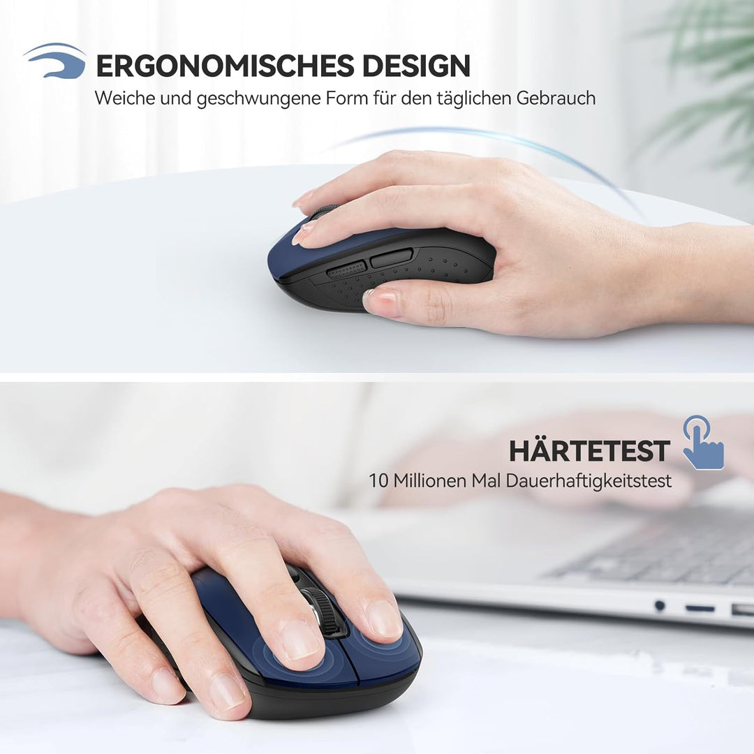TECKNET Bluetooth Maus, 4000 DPI Maus Kabellos (Tri-Mode: BT 5.0/3.0+2.4GHz) Funkmaus mit USB-Empfän