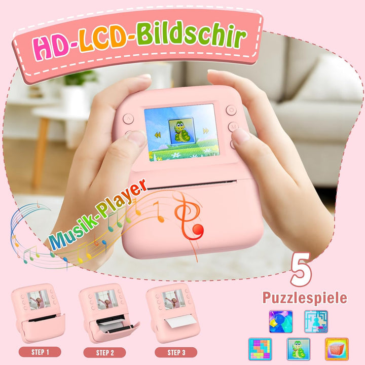 Kinderkamera Sofortbildkamera, Spielzeug ab 3-6 Jahren 2.4" HD Bildschirm Kinderkamera mit 32 GB Ges