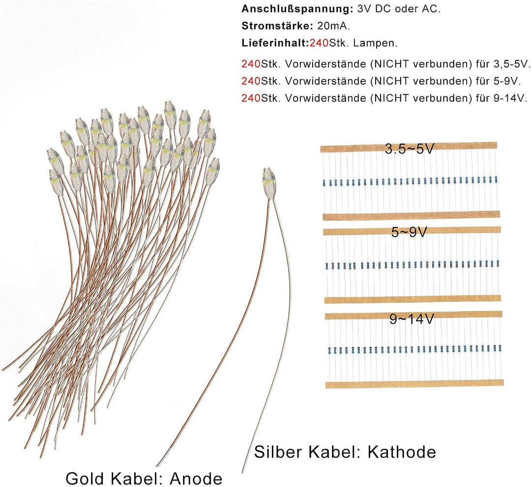 Evemodel 240Stk. Vorgelötet Micro Wasserdicht SMD Led Gemischte Farbe Bauform 0603 20cm