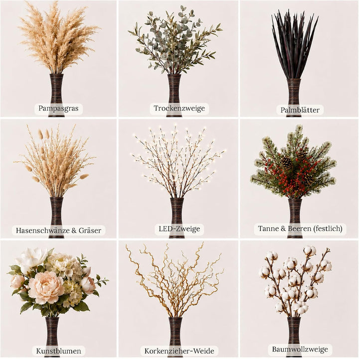 Leewadee Grosse Bodenvase für Dekozweige hohe Standvase Design Holzvase, Holz, 90 cm, Braun 90 cm Br