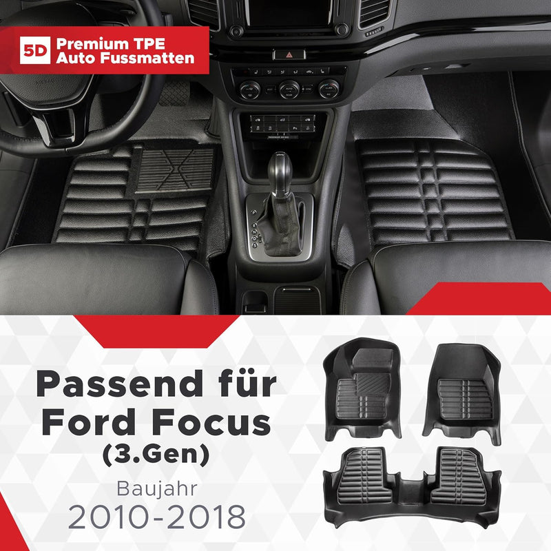 fussmattenprofi.com Auto Fussmatten Kompatibel mit Ford Focus (3.Gen) Baujahr 2010-2018 I 100% Passg