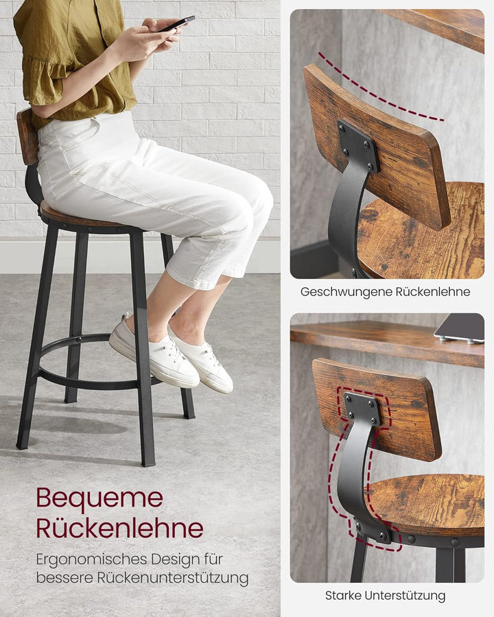 VASAGLE Barhocker, 2er Set, Barstühle, Küchenstühle mit Metallgestell, Sitzhöhe 62,5 cm, einfache Mo