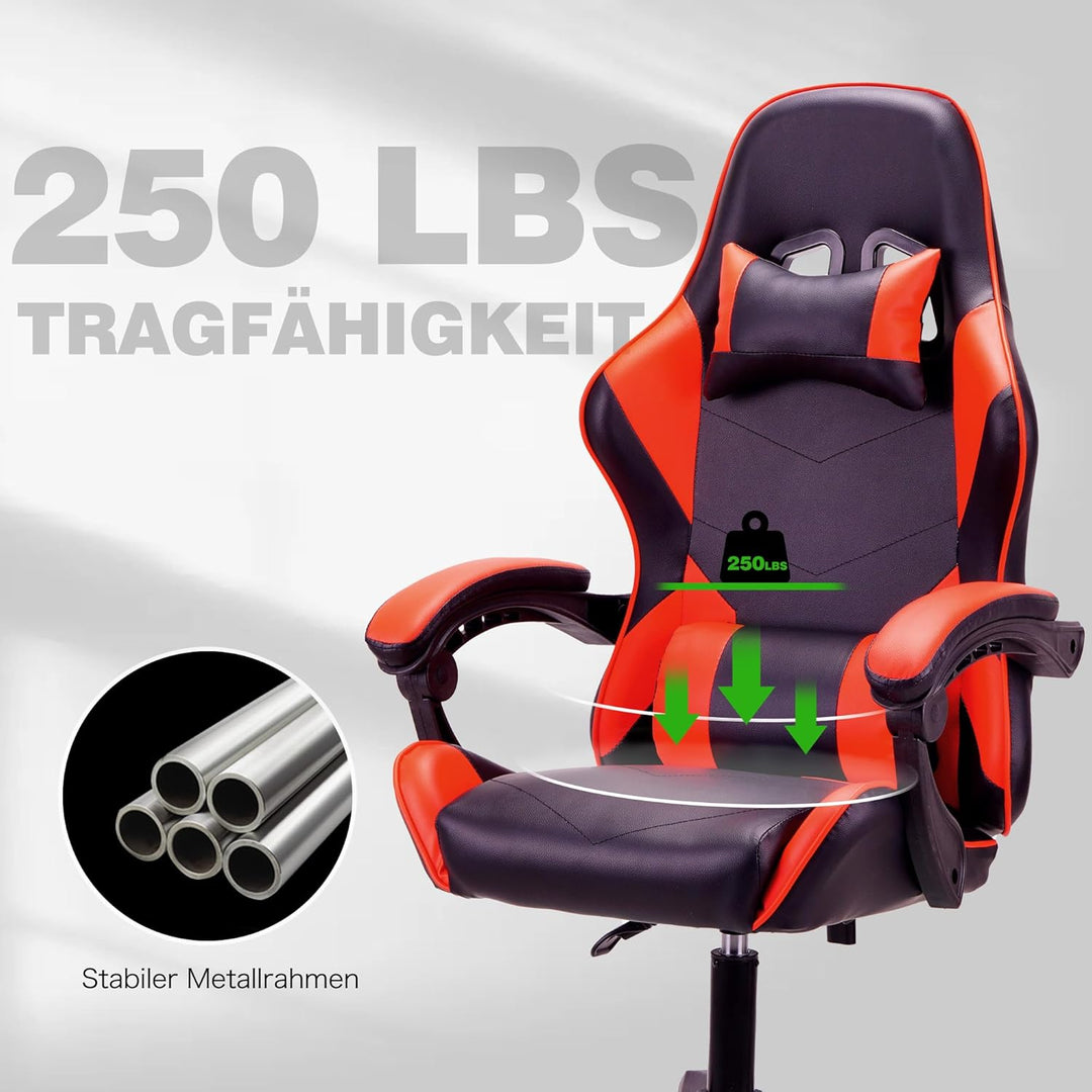 T-THREE.Ergonomischer Leder Gaming Stuhl Bürostuhl Drehstuhl Computerstuhl Rennstuhl Lederstuhl höhe