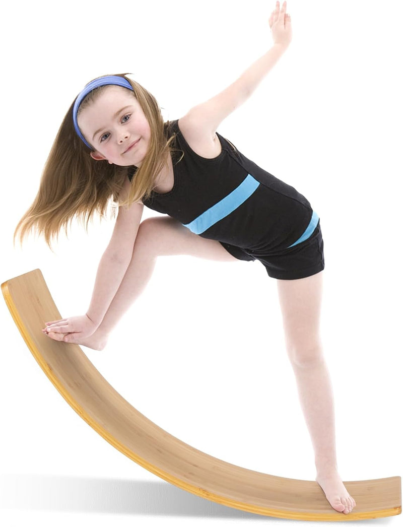 GYMAX Balance Board 90 x 30 cm, Balancierbrett aus Bambus, Wackelbrett für Gleichgewicht & Fitness,