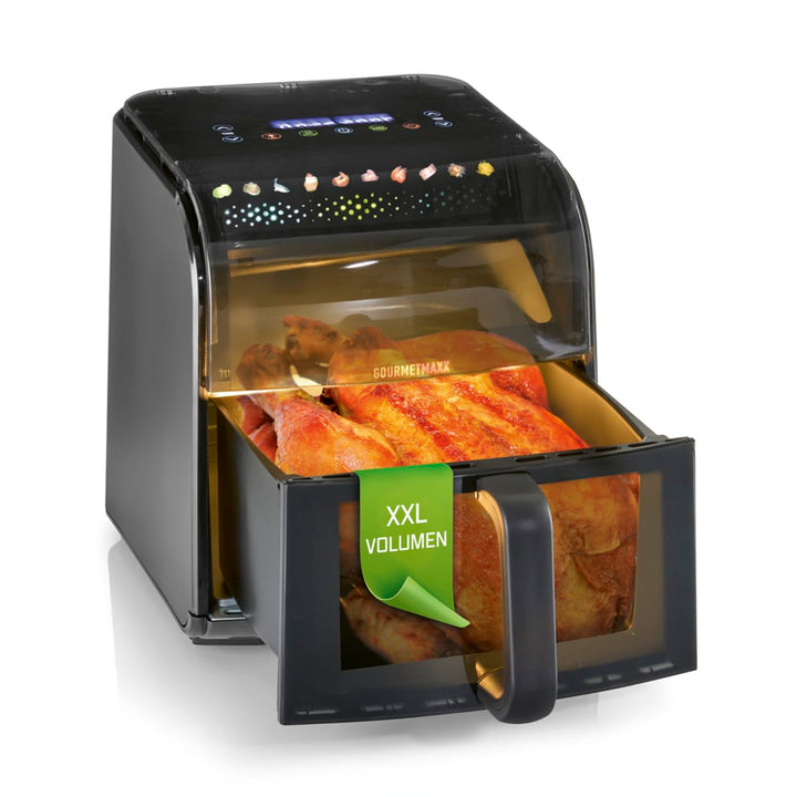 GOURMETmaxx Heissluftfritteuse mit Sichtfenster & Panoramadach - 7 L | stylisher Airfryer inkl. Shak
